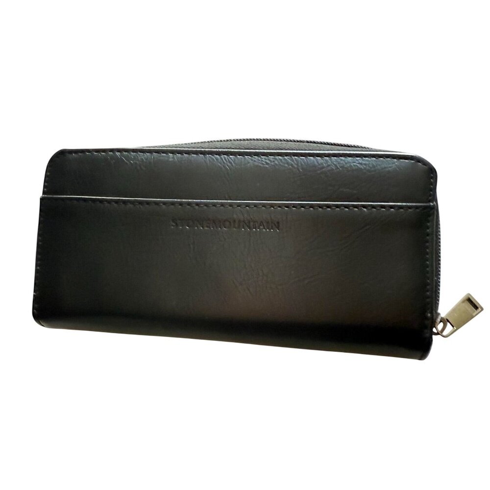 Stone Mountain Leather Zip Around Clutch Genuine Pebble Leather Wallet Black - Picture 5 of 7